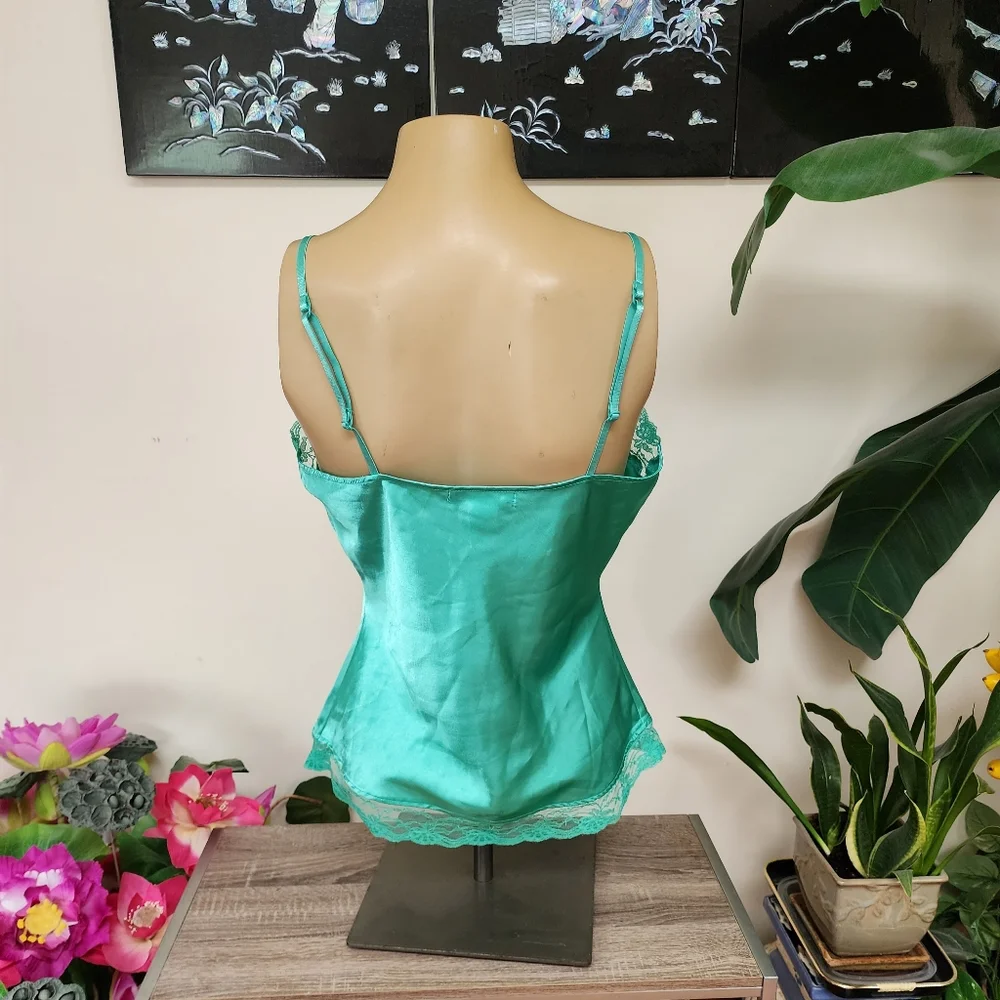 SOLD Y2K One Step Up Lace and Sequin Green Camisole Tank Top - Picture 2 of 5